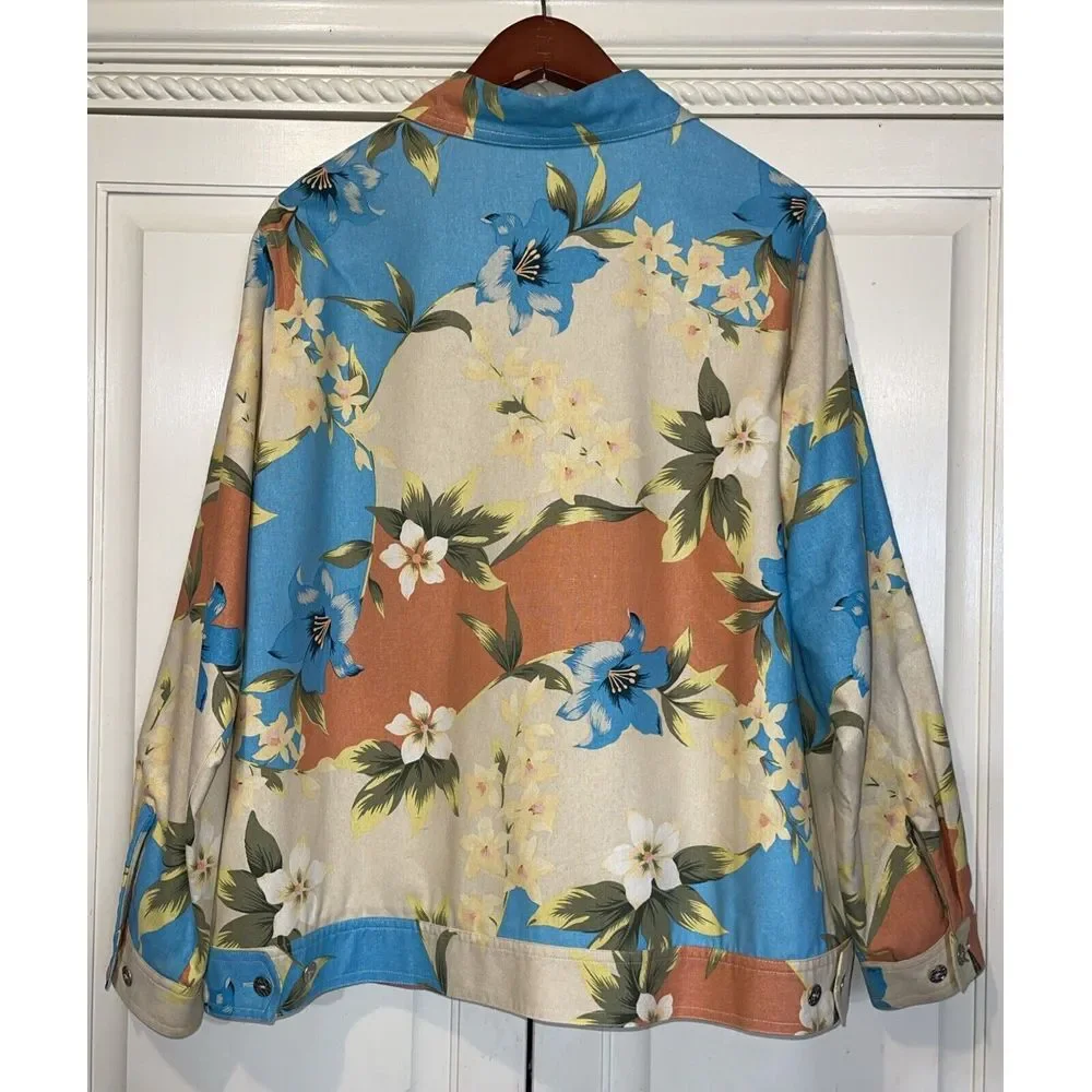 National‎ Jacket Women 1X Hawaiian Floral Tropical 100% Silk Lightweight Lined